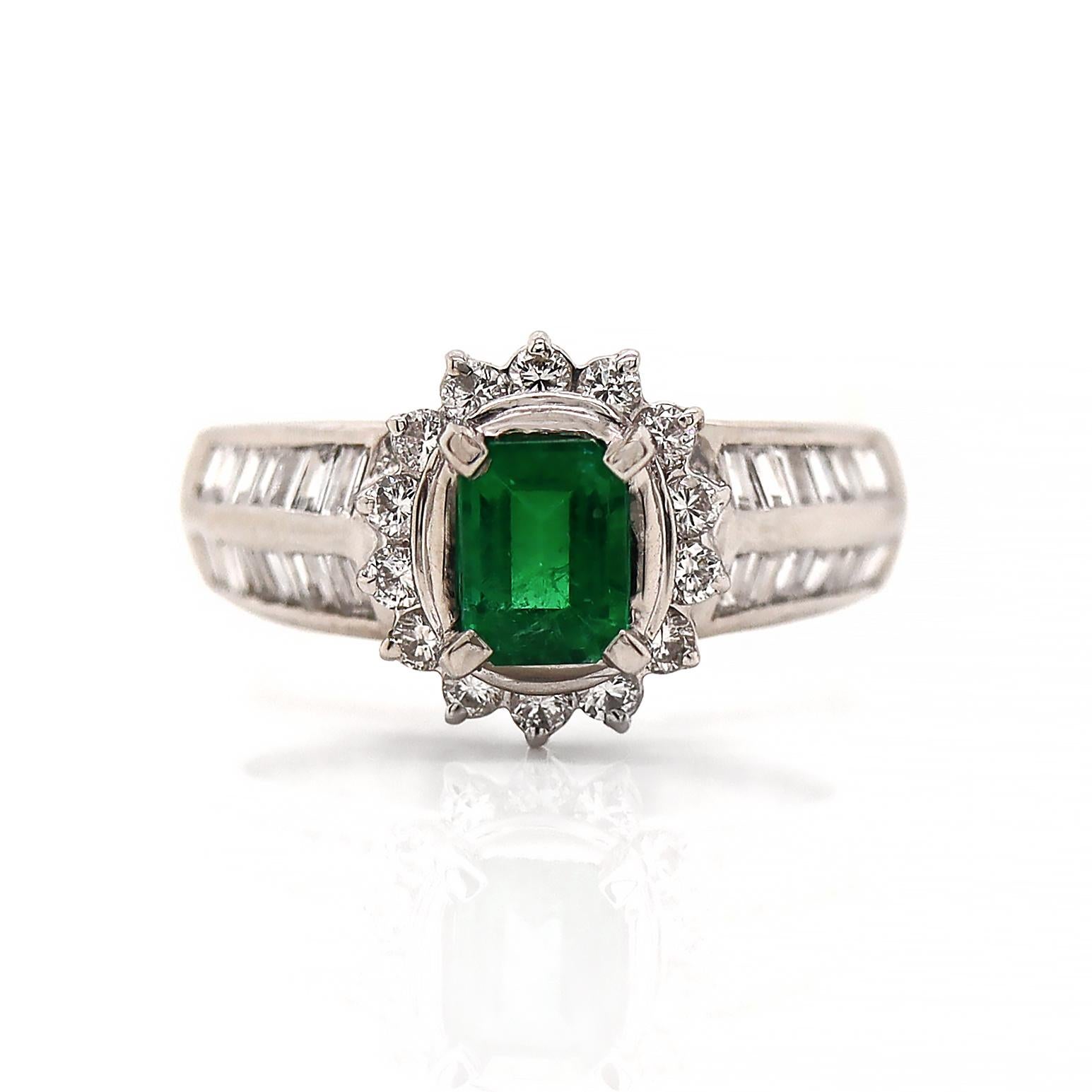 Platinum Pt900 Emerald And Diamond Dress Ring For Sale 3