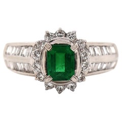 Platin Pt900 Kleidring mit Smaragd und Diamant