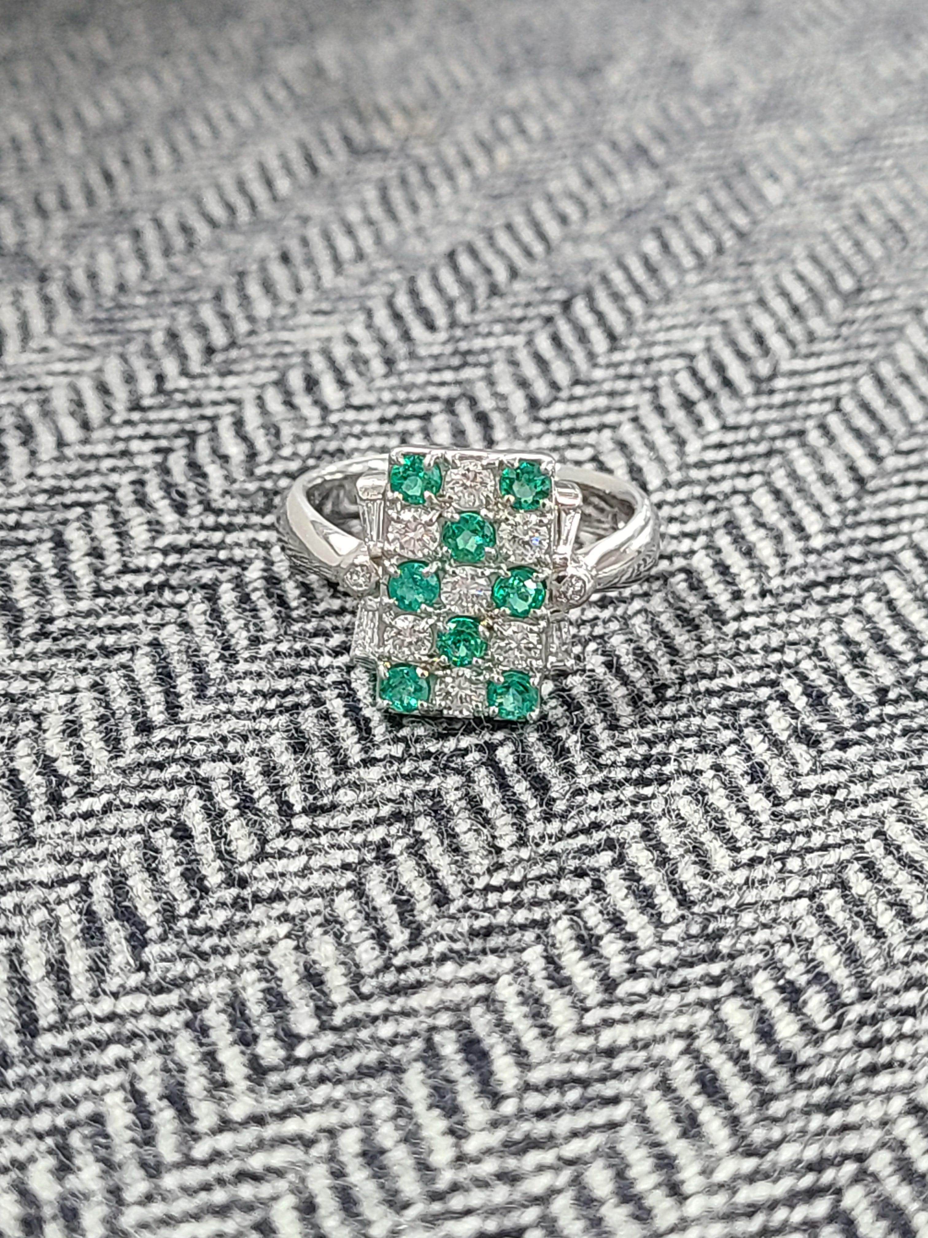 Women's Platinum PT900 Emerald and Diamond Ring