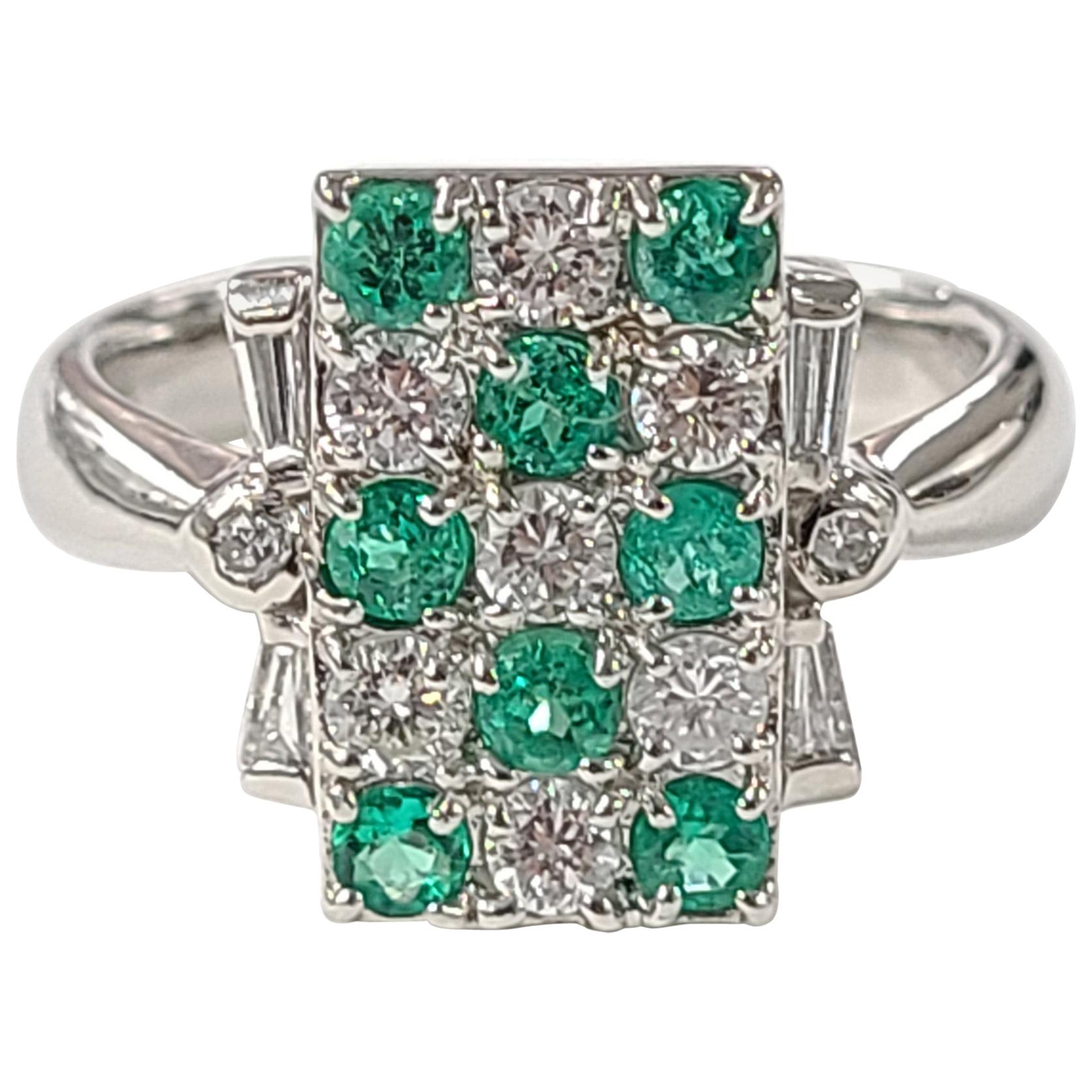 Platinum PT900 Emerald and Diamond Ring