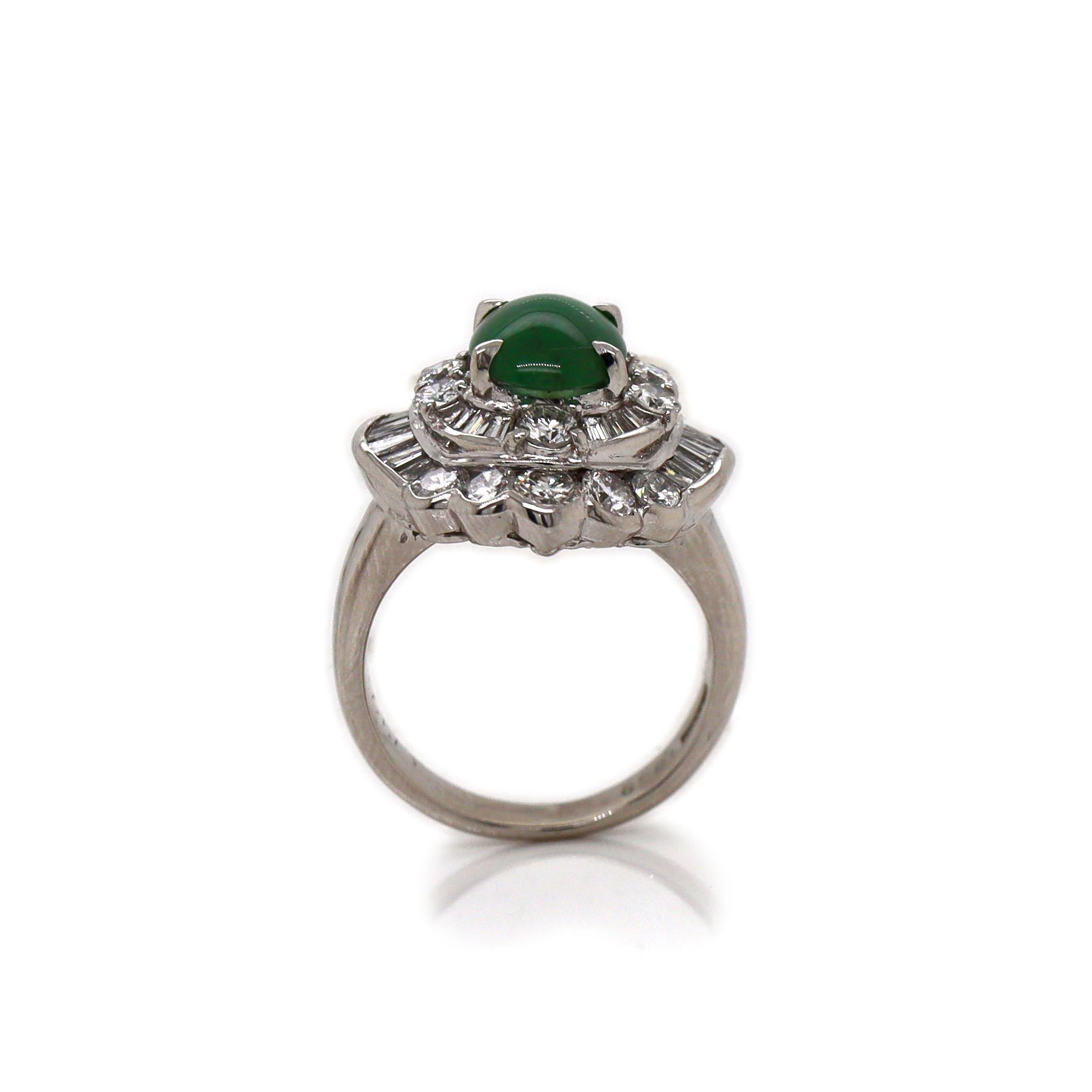 Women's or Men's Platinum Pt900 Jade and Diamond Ring For Sale