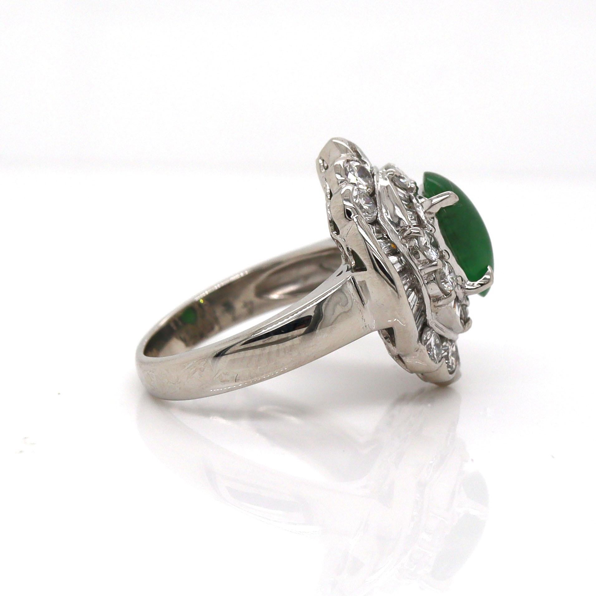 Platinum Pt900 Jade and Diamond Ring For Sale 1
