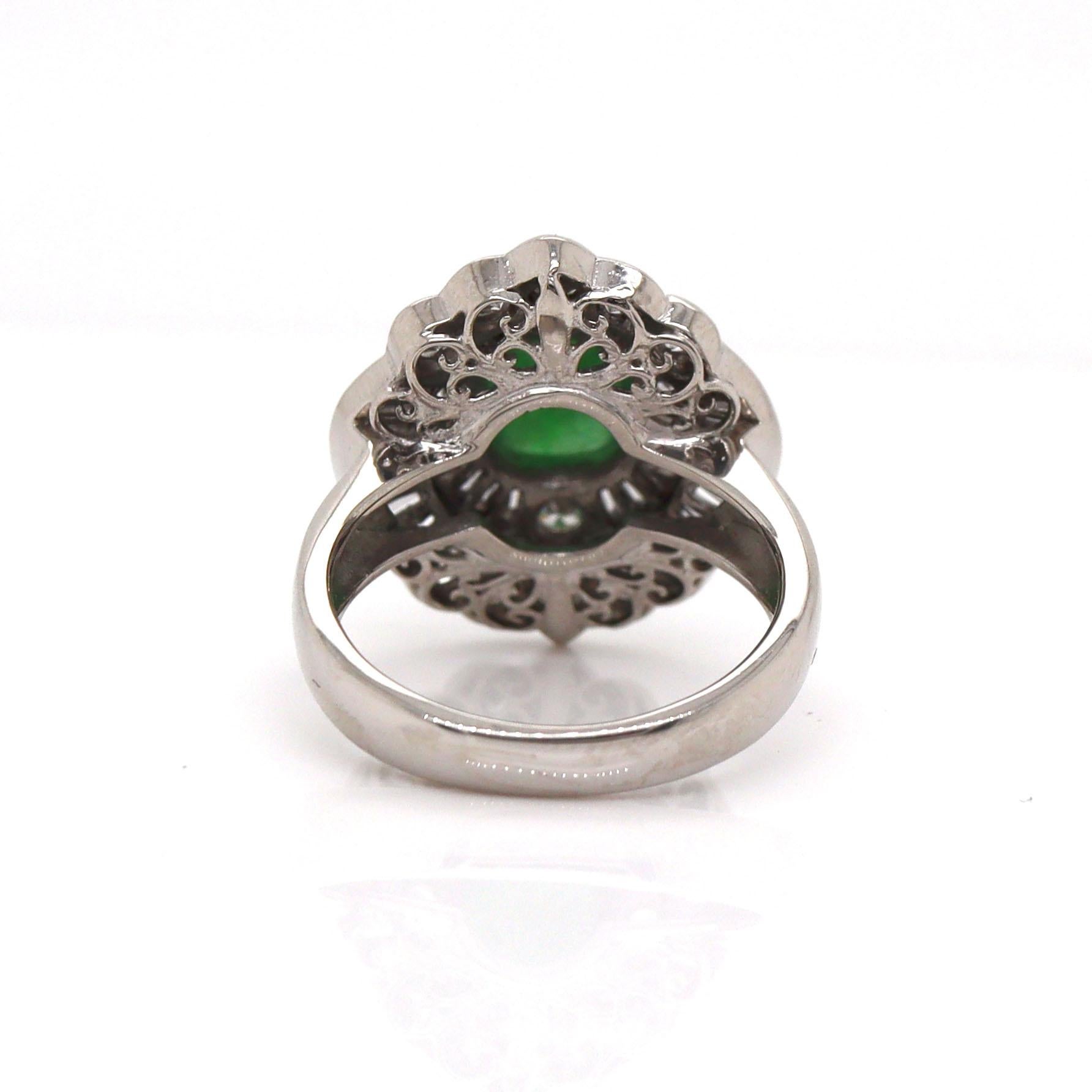 Platinum Pt900 Jade and Diamond Ring For Sale 2
