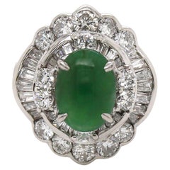 Platinum Pt900 Jade and Diamond Ring