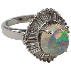 Vintage Platinum PT900 Mexican Opal and Diamond Estate Ring