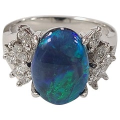 Platin PT900 Natürlicher Australischer Blauer Opal und Diamant Ring
