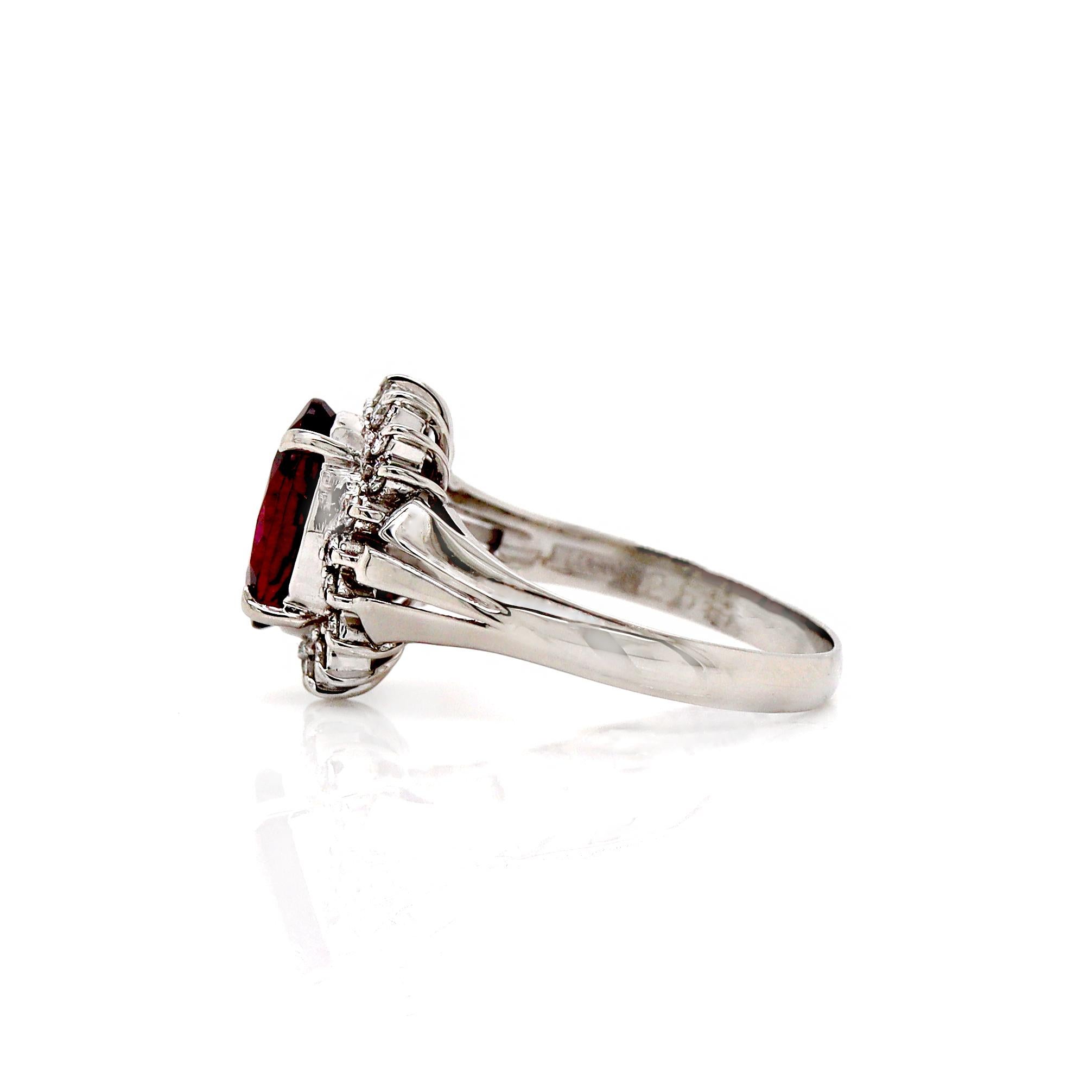 Oval Cut Platinum PT900 Rhodolite Garnet And Diamond Dress Ring For Sale