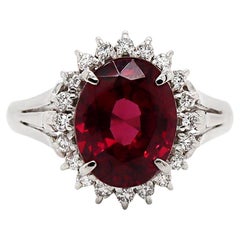 Anillo de Vestido de Platino PT900 Granate Rodolita y Diamantes