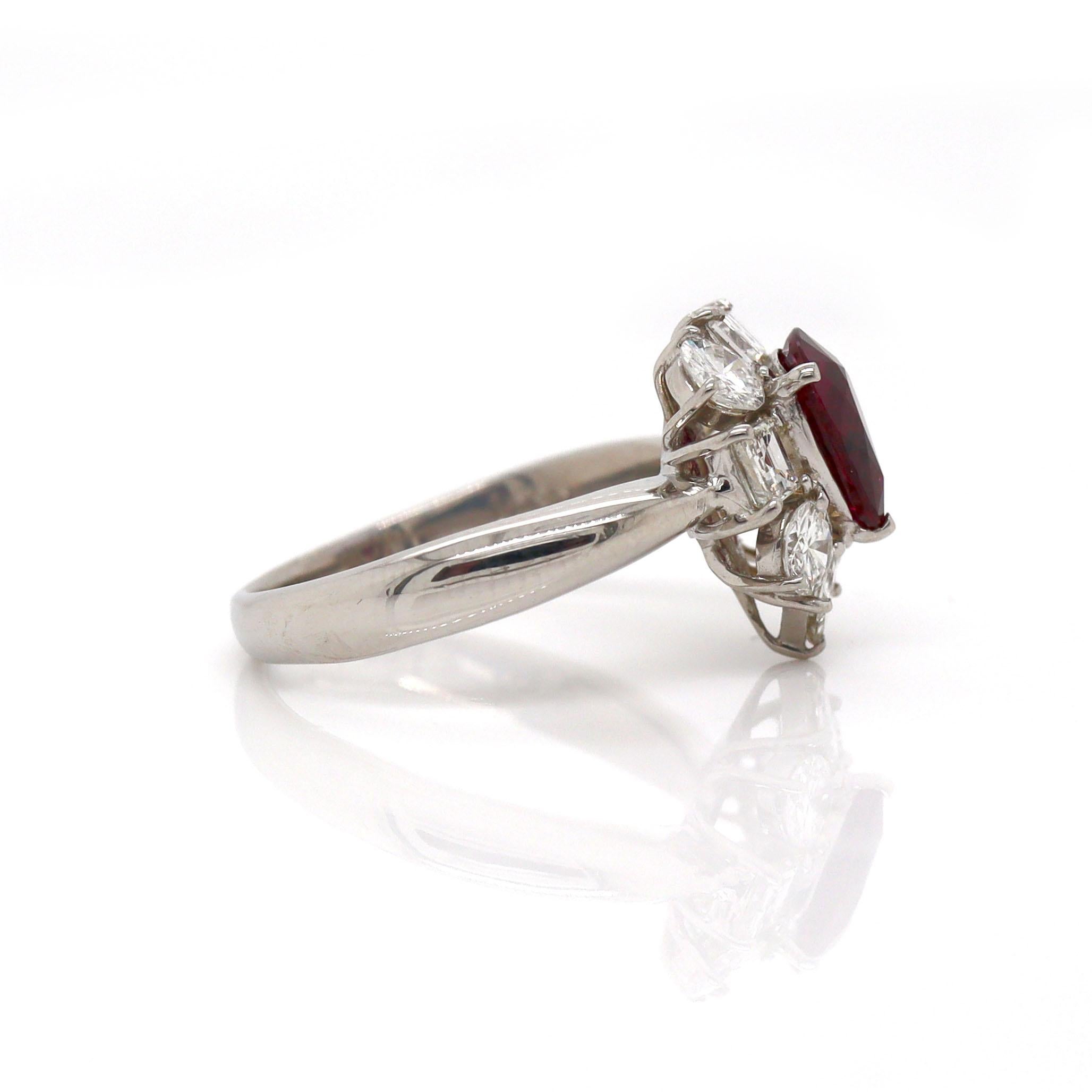 Pear Cut Platinum PT900 Ruby and Diamond Ring For Sale