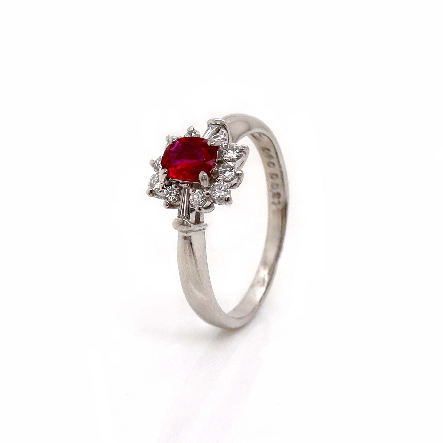 Platinum Pt900 Ruby and Diamond Ring In New Condition For Sale In Sydney, NSW