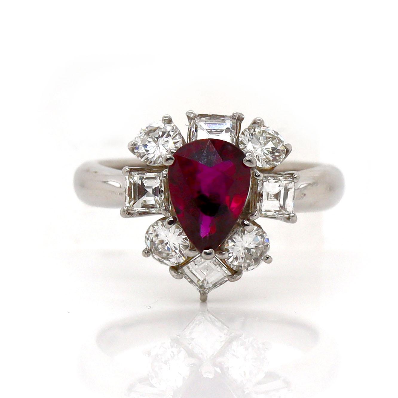 Platinum PT900 Ruby and Diamond Ring In New Condition For Sale In Sydney, NSW