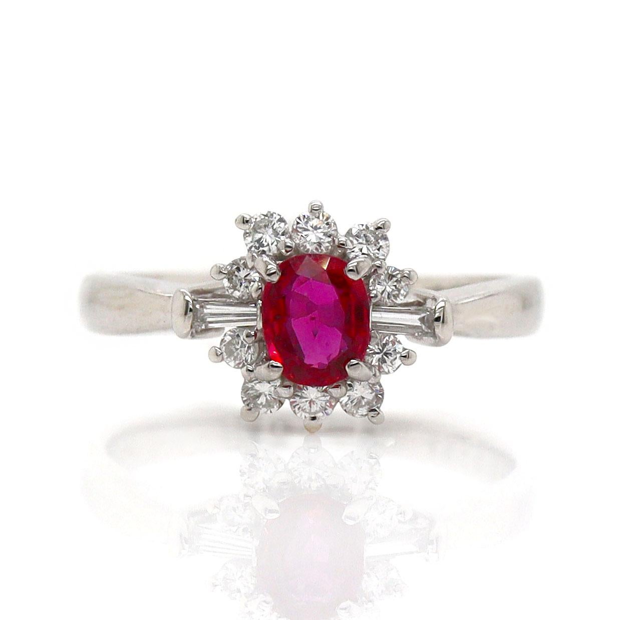 Platinum Pt900 Ruby and Diamond Ring For Sale 1