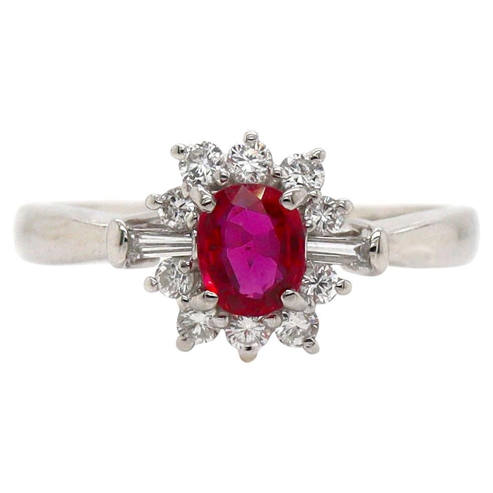 Platinum Pt900 Ruby and Diamond Ring