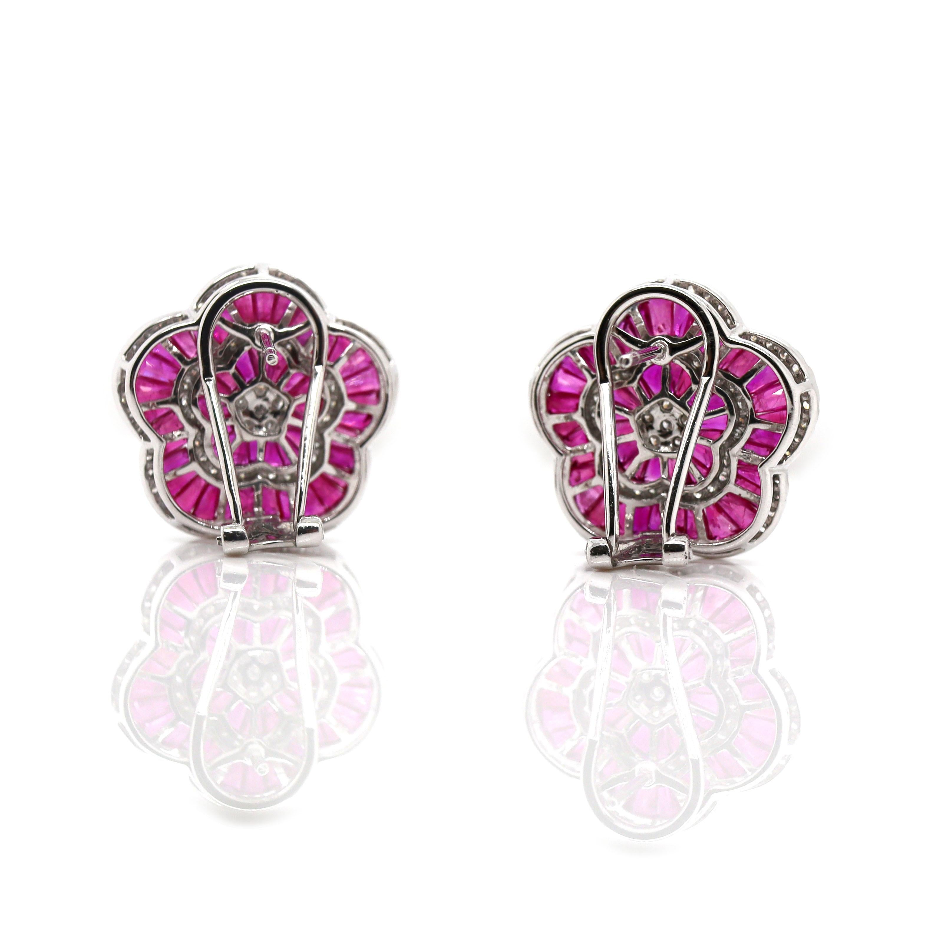 Women's or Men's Platinum PT900 Ruby & Diamond Earrings For Sale