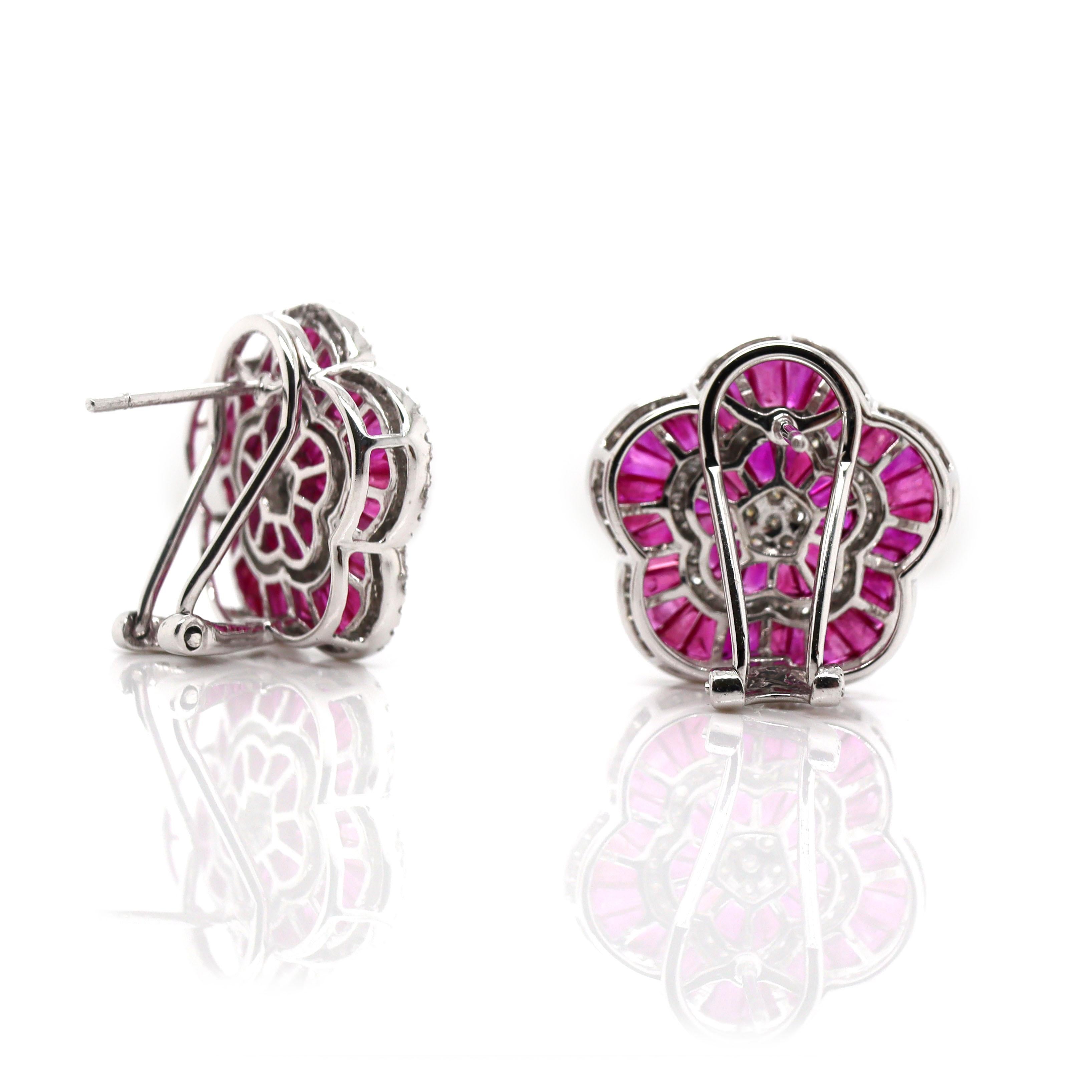 Platinum PT900 Ruby & Diamond Earrings For Sale 1