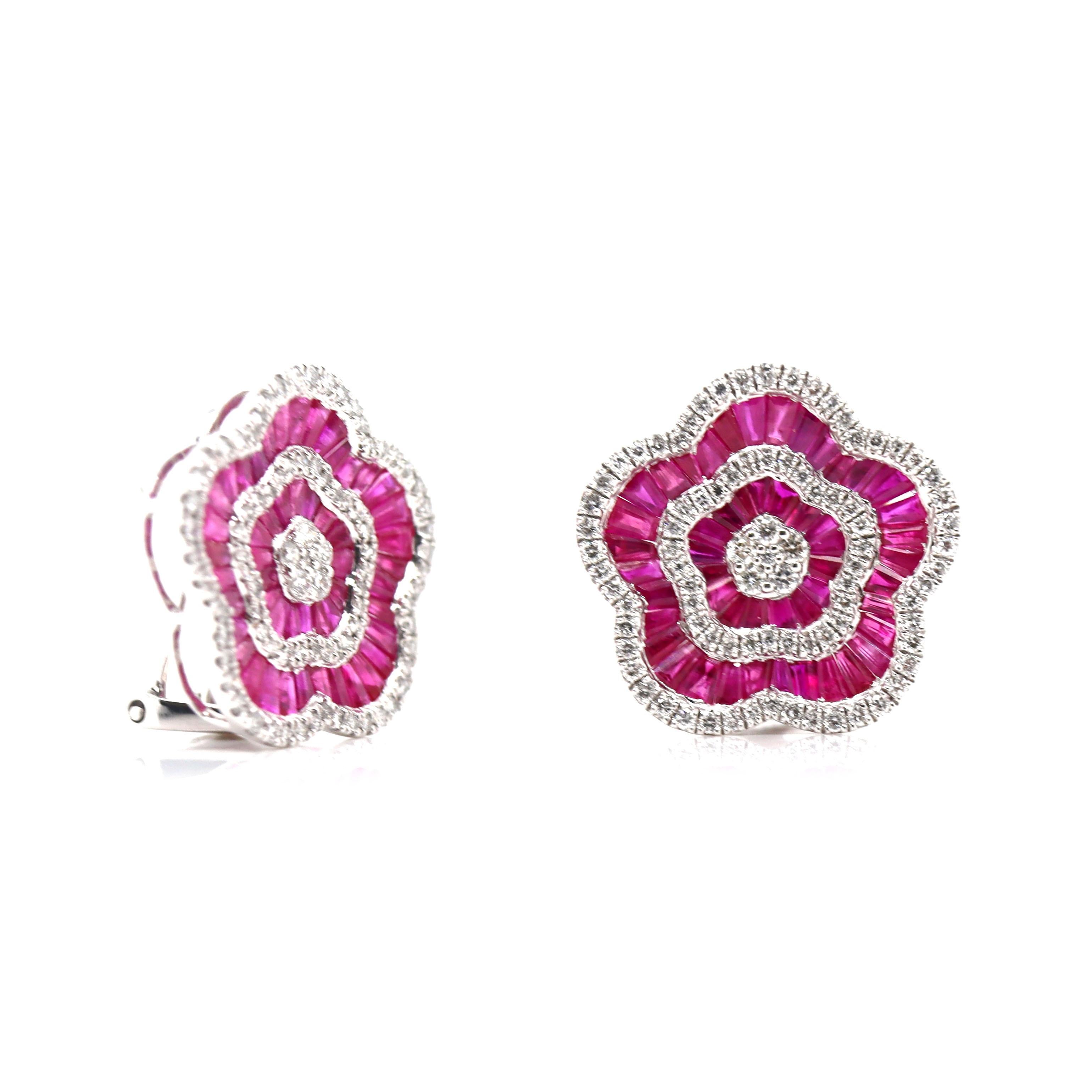 Platinum PT900 Ruby & Diamond Earrings For Sale 2