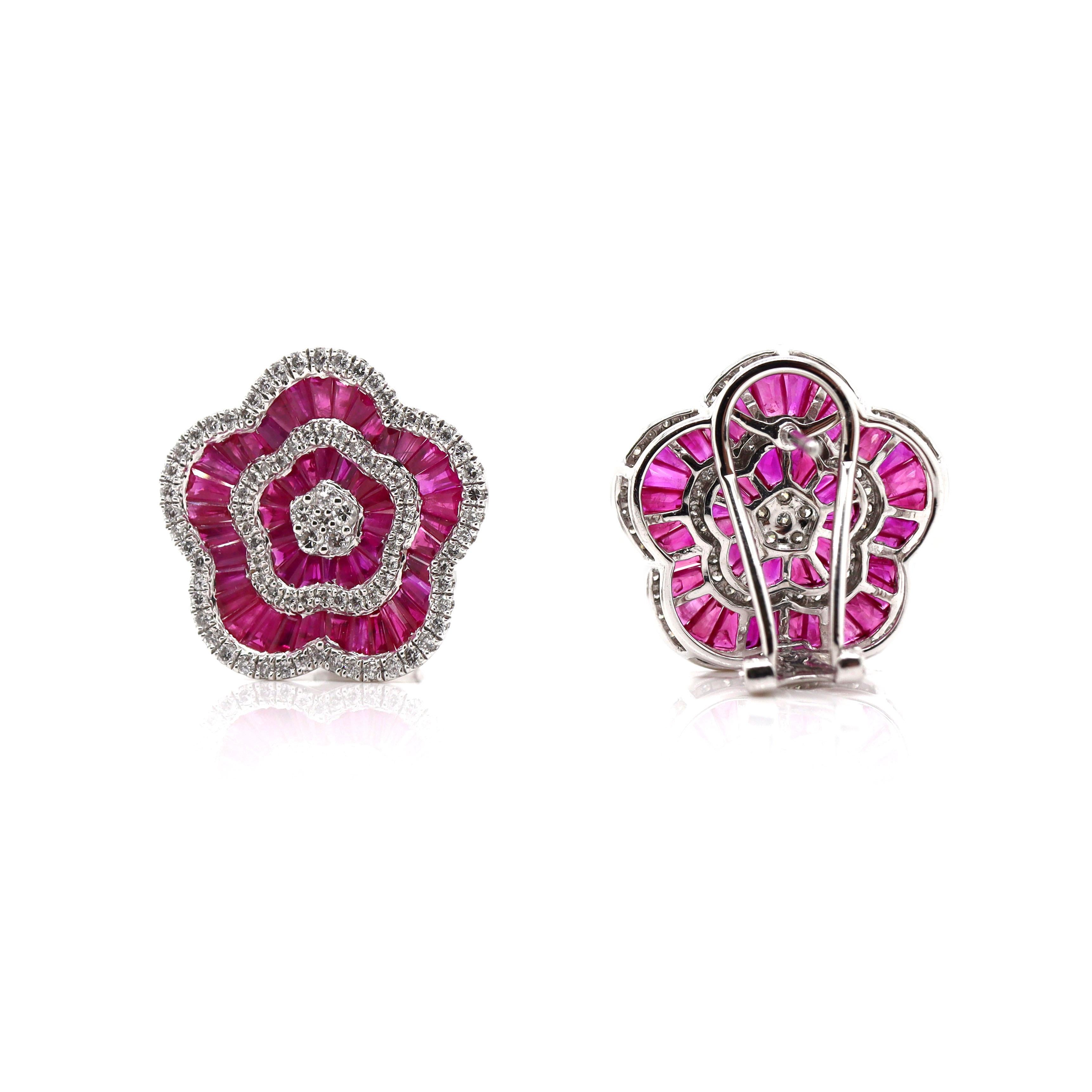 Platinum PT900 Ruby & Diamond Earrings For Sale 3