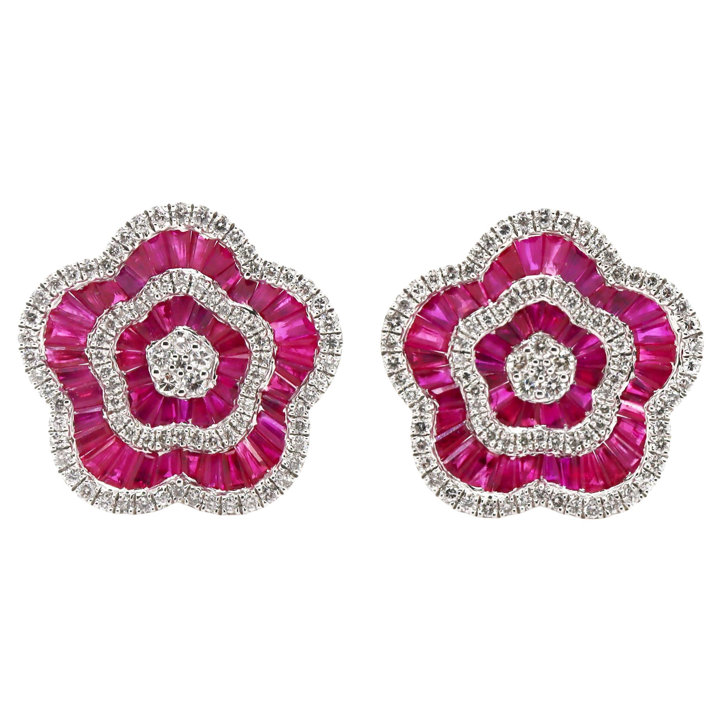 Pendientes de Platino PT900 Rubí y Diamante