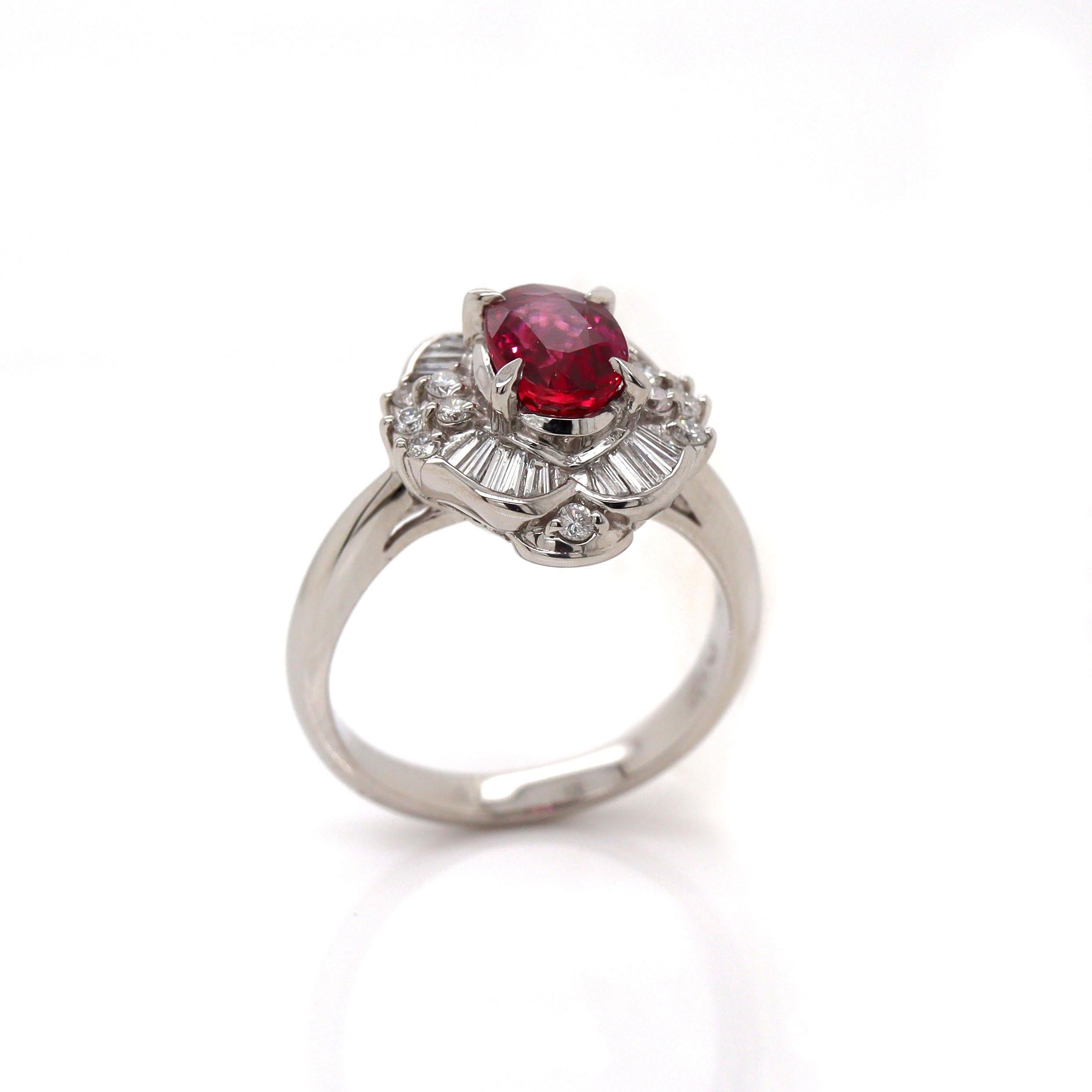 Oval Cut Platinum Pt900 Ruby & Diamond Ring For Sale