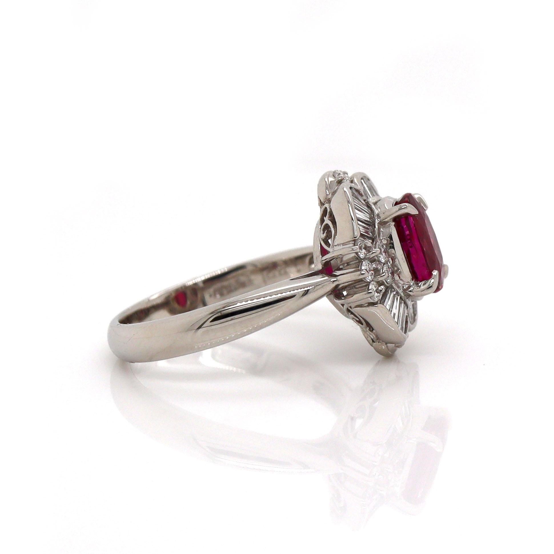 Platinum Pt900 Ruby & Diamond Ring In New Condition For Sale In Sydney, NSW