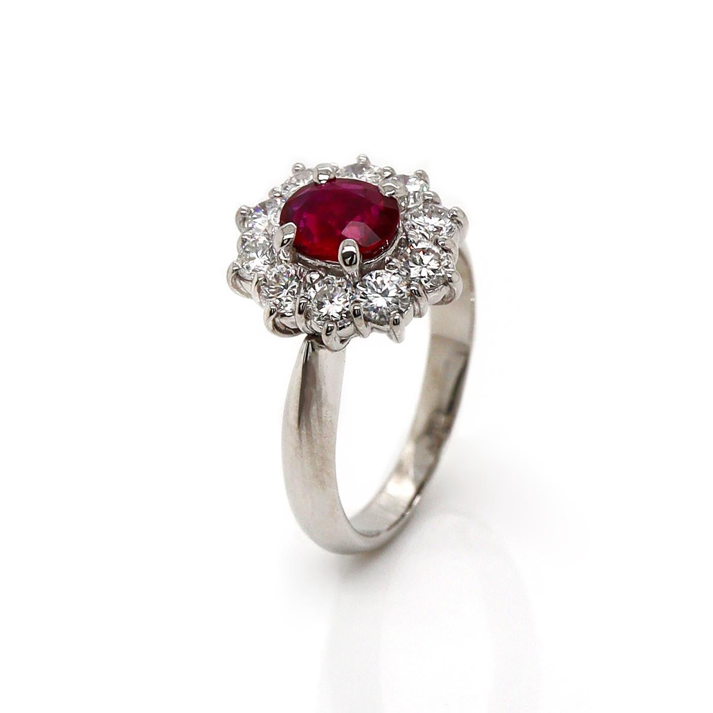 Platinum PT900 Ruby & Diamond Ring In New Condition For Sale In Sydney, NSW