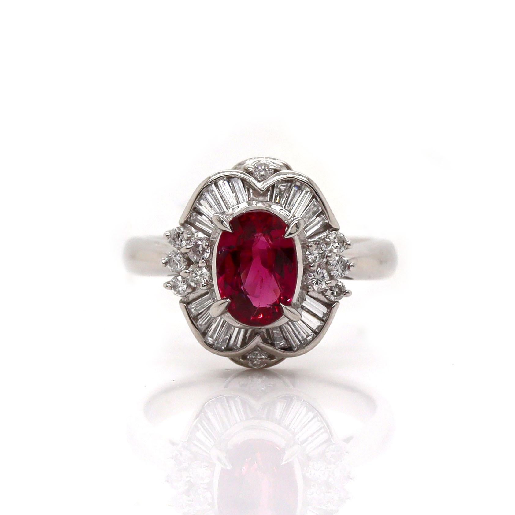 Women's or Men's Platinum Pt900 Ruby & Diamond Ring For Sale
