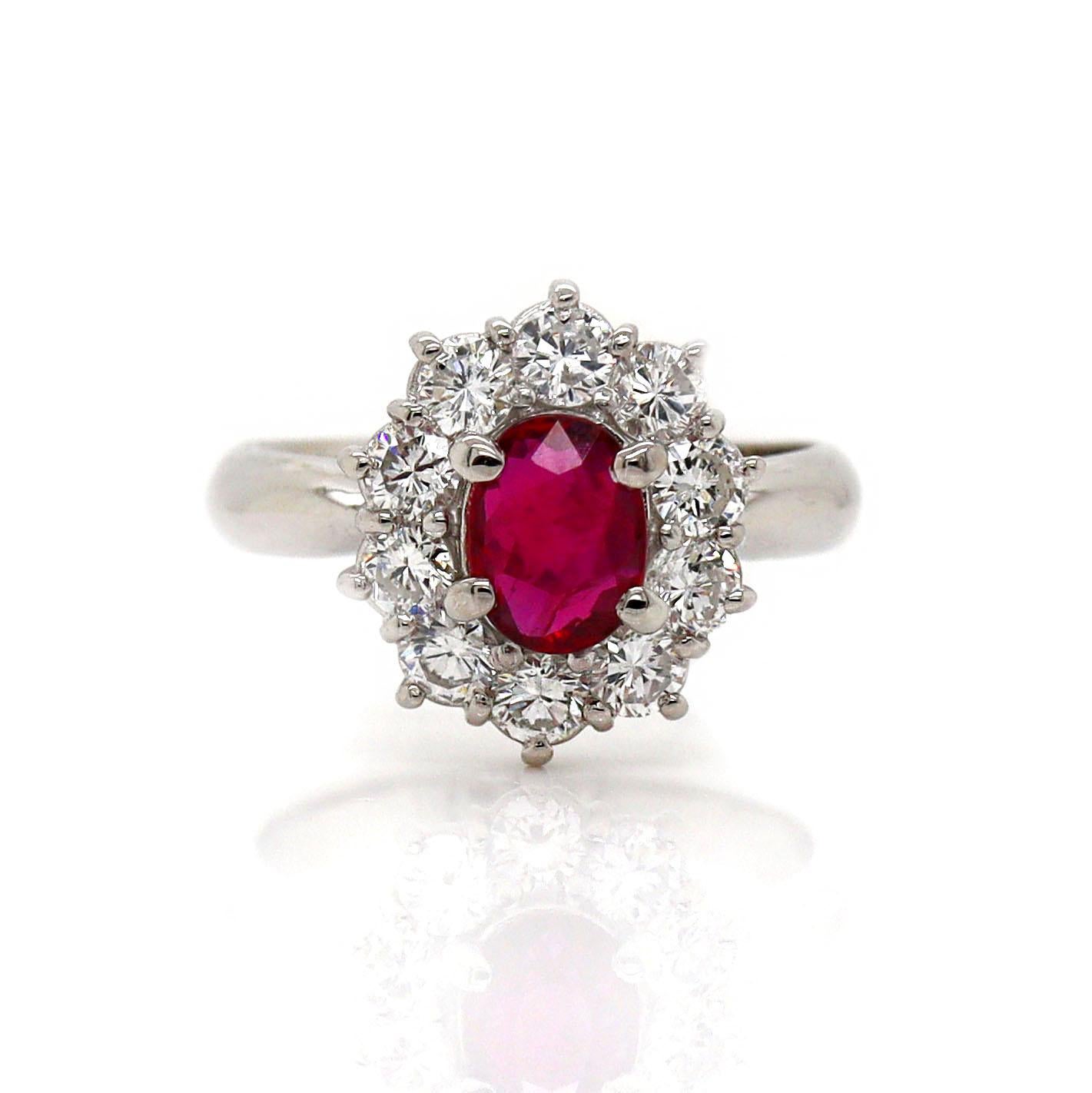 Platinum PT900 Ruby & Diamond Ring For Sale 1