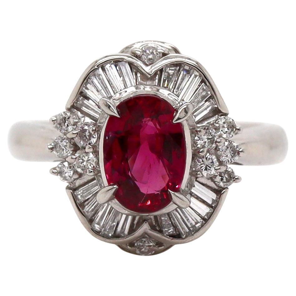 Platin Pt900 Rubin & Diamant-Ring