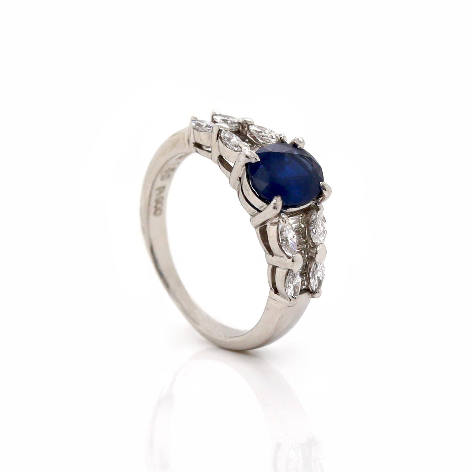 Platinum Pt900 Sapphire and diamond dress ring In New Condition For Sale In Sydney, NSW