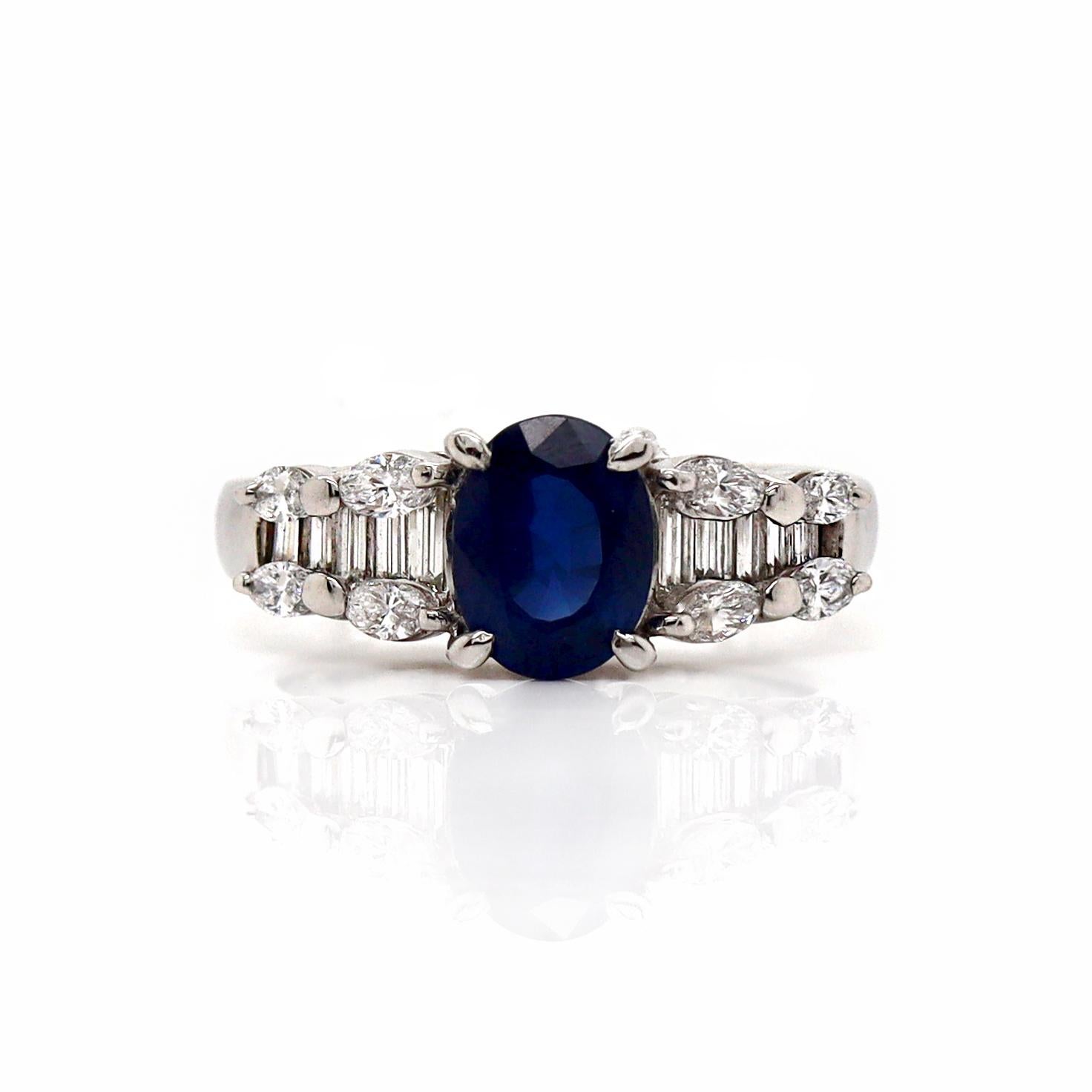 Platinum Pt900 Sapphire and diamond dress ring For Sale 1