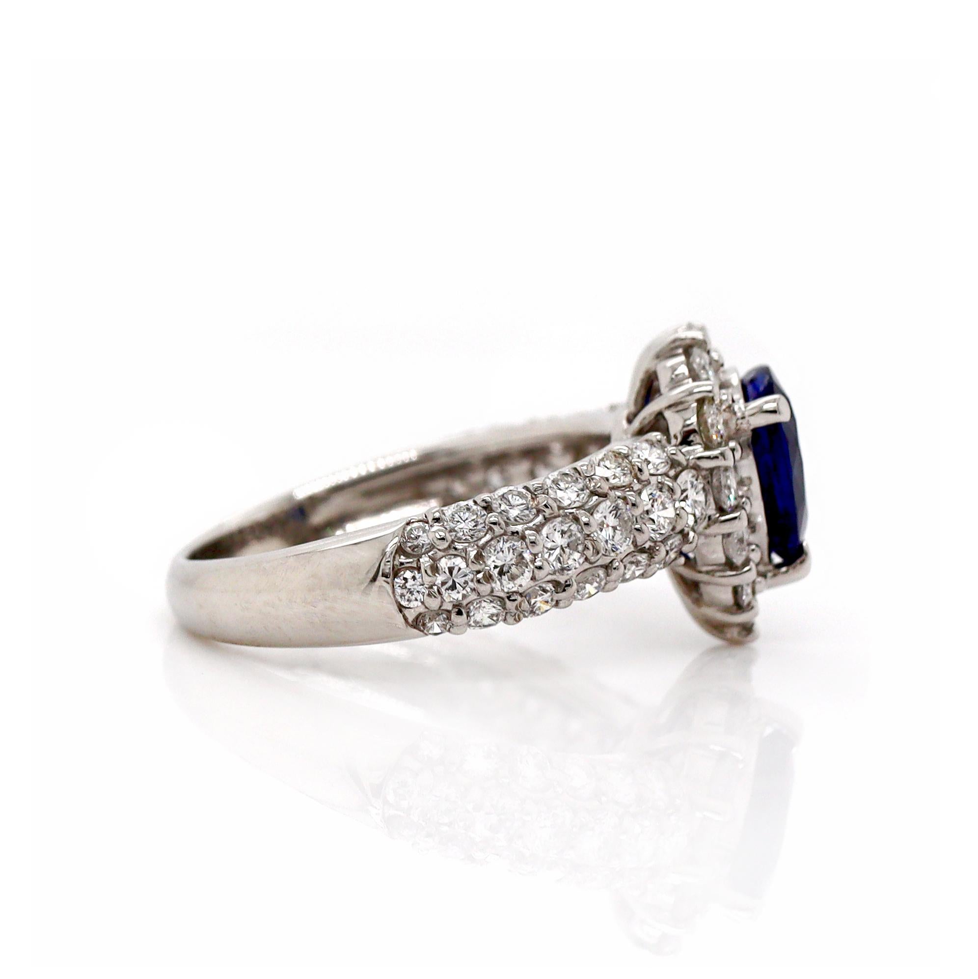 Pear Cut Platinum Pt900 Sapphire and Diamond Ring For Sale