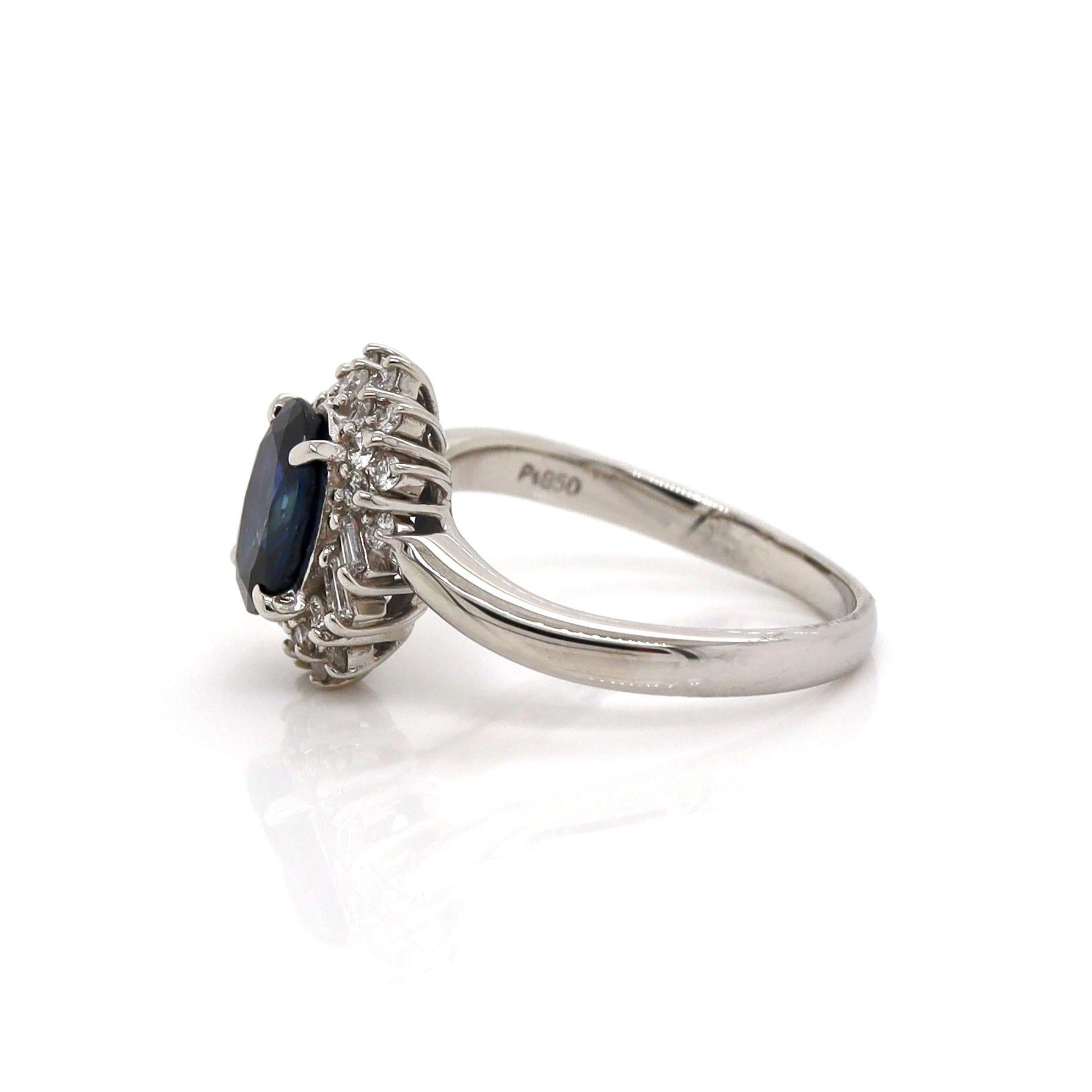 Oval Cut Platinum Pt900 Sapphire and Diamond Ring For Sale