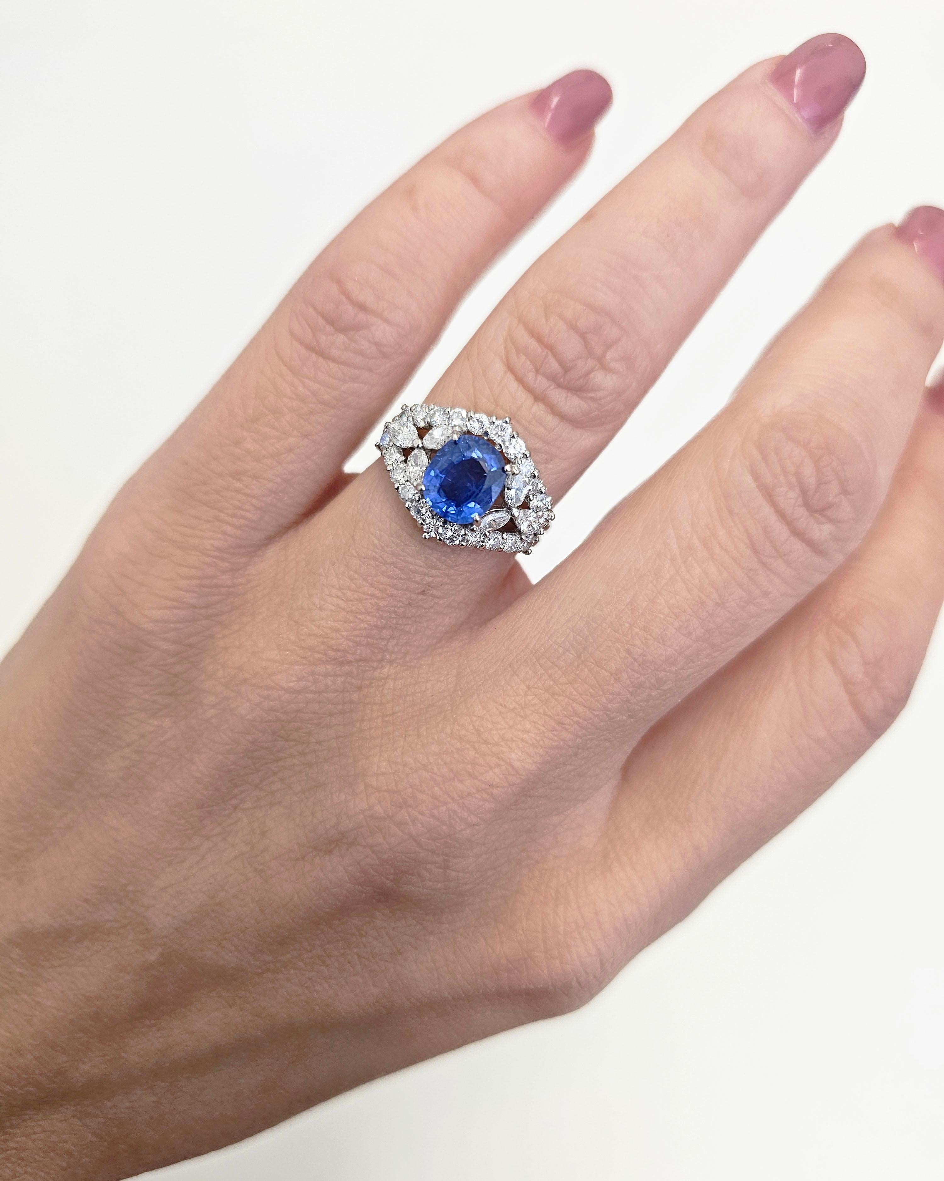 Art Deco Platinum PT900 Sapphire and Diamond Ring For Sale