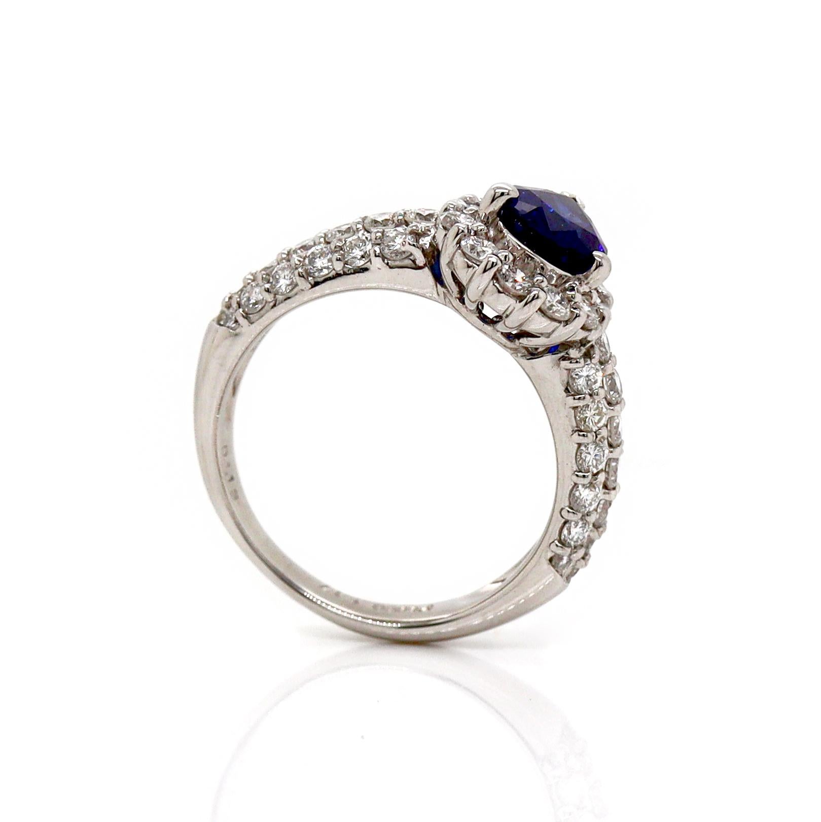 Platinum Pt900 Sapphire and Diamond Ring In New Condition For Sale In Sydney, NSW