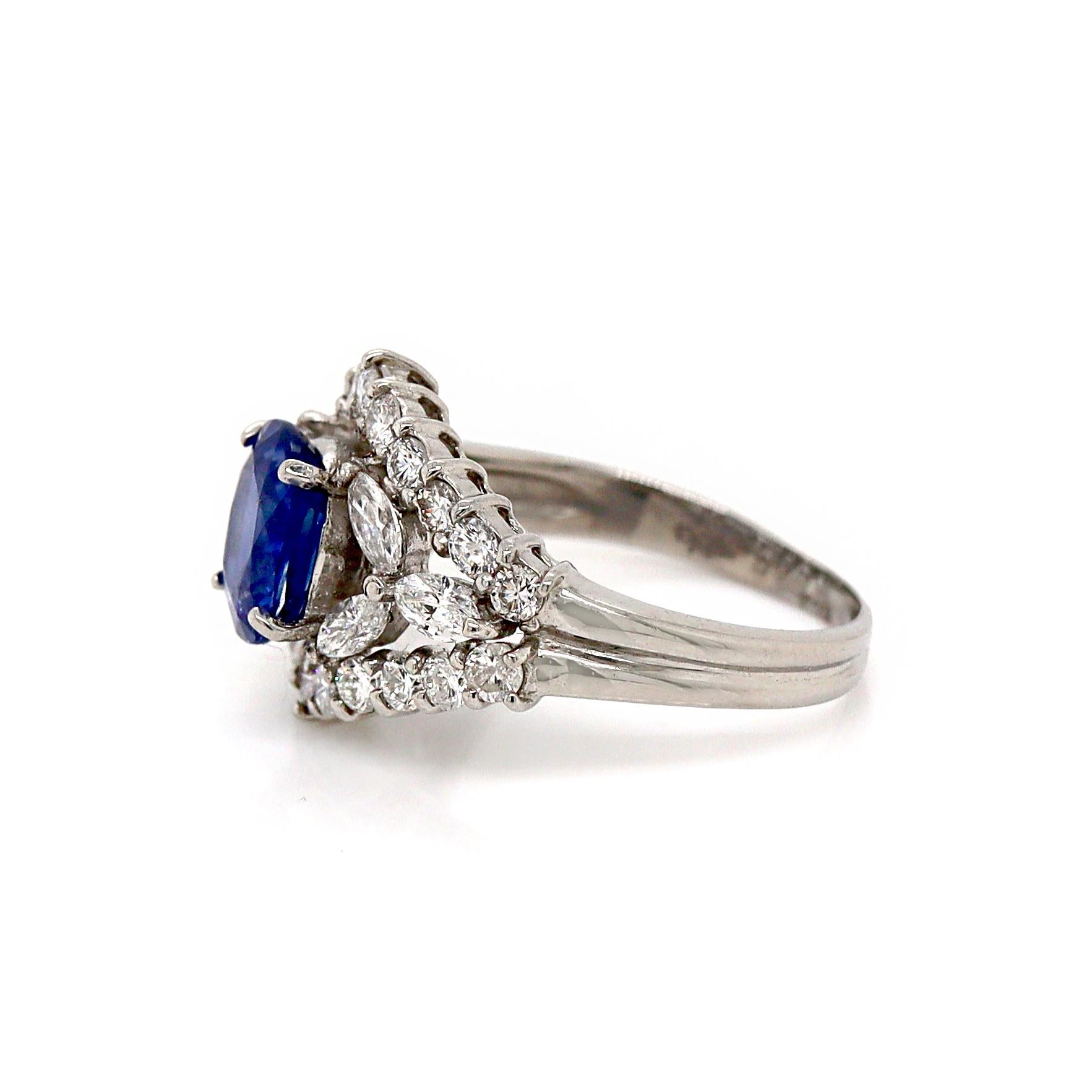 Oval Cut Platinum PT900 Sapphire and Diamond Ring For Sale