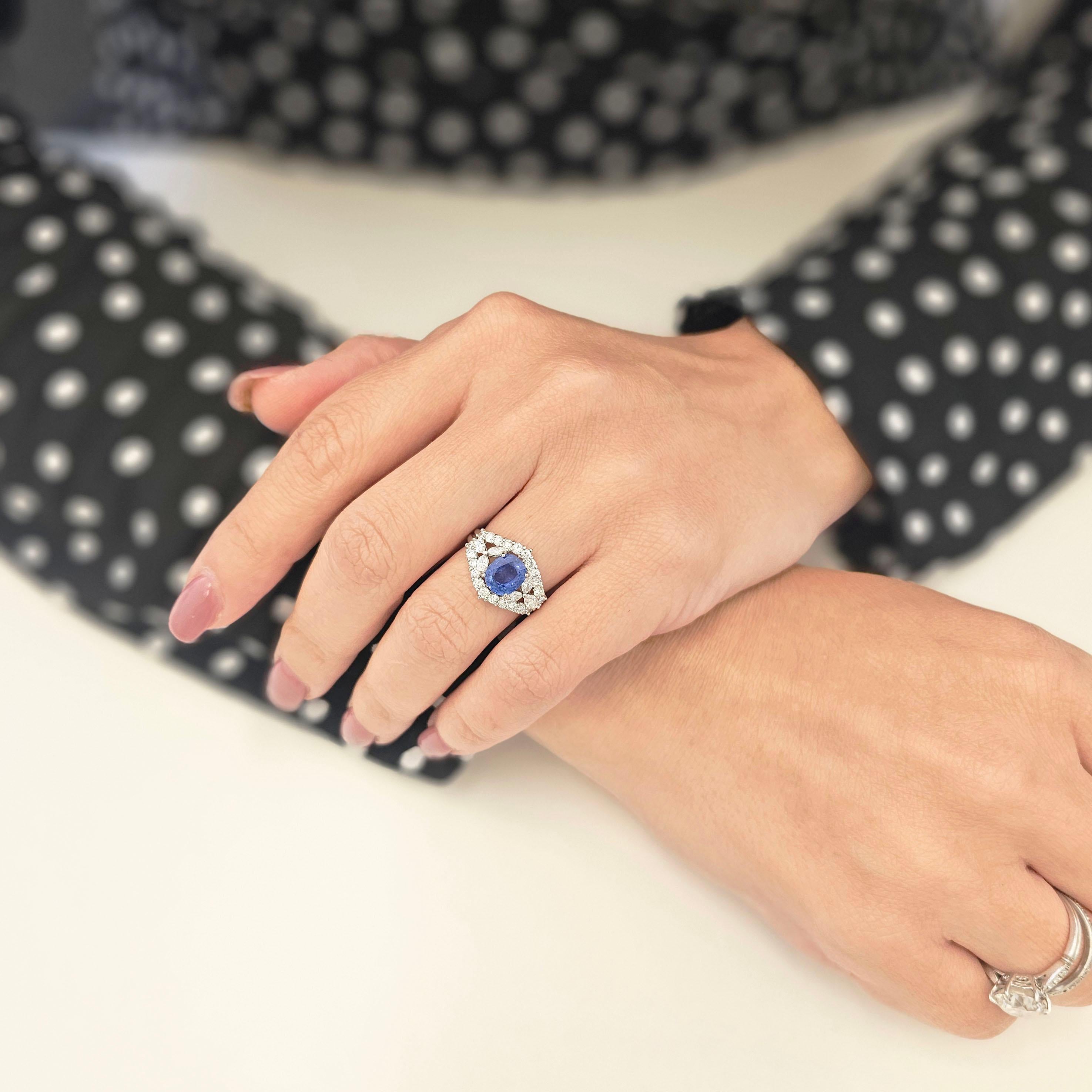 Platinum PT900 Sapphire and Diamond Ring In New Condition For Sale In Sydney, NSW