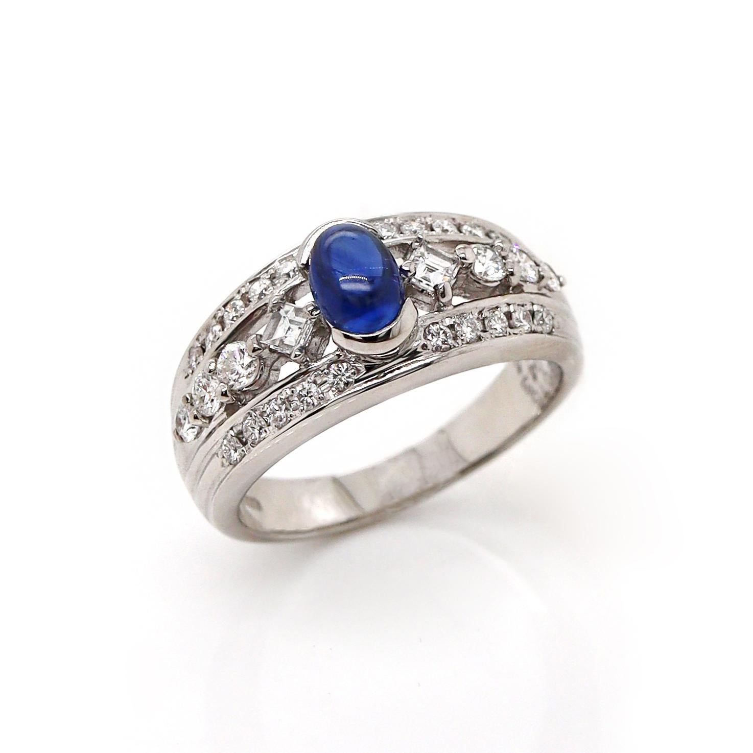 Oval Cut Platinum Pt900 Sapphire & Diamond Ring For Sale
