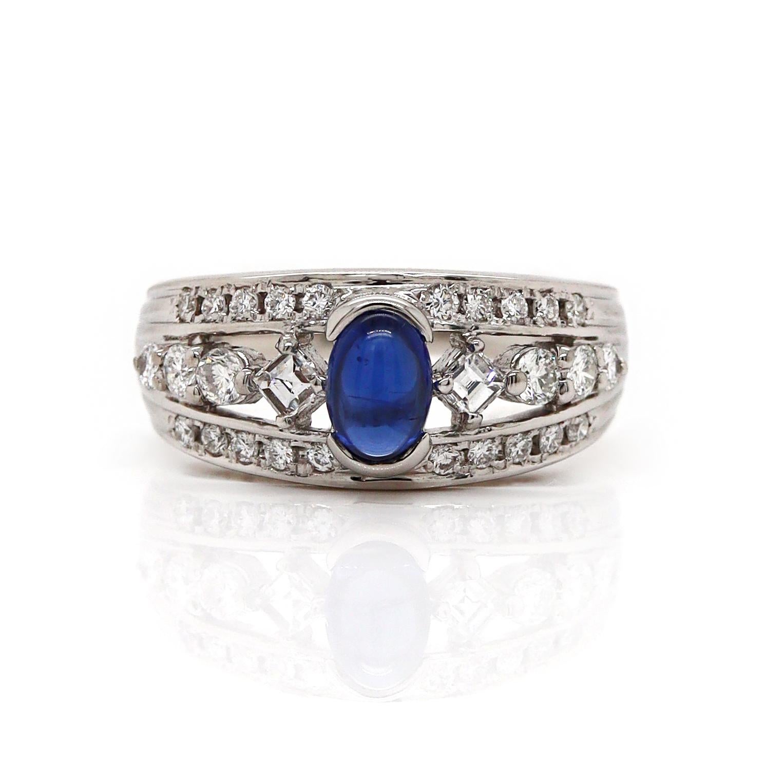 Platinum Pt900 Sapphire & Diamond Ring For Sale 1