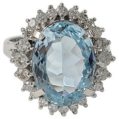 Platin PT900 Vintage Aquamarin Ring mit Diamanten