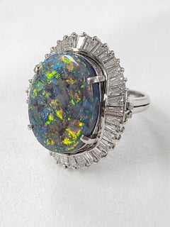 Platinum PT900 Vintage Rare Australian Opal Ring with Diamonds