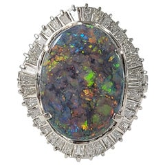 Platinum PT900 Vintage Rare Australian Opal Ring with Diamonds