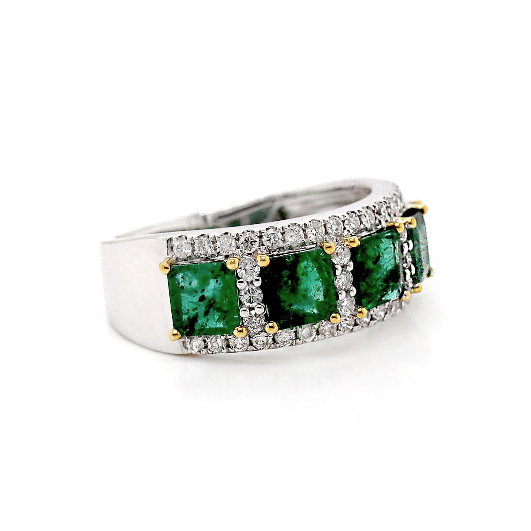 Platin PT950 Ring mit Smaragd und Diamant (Smaragdschliff) im Angebot