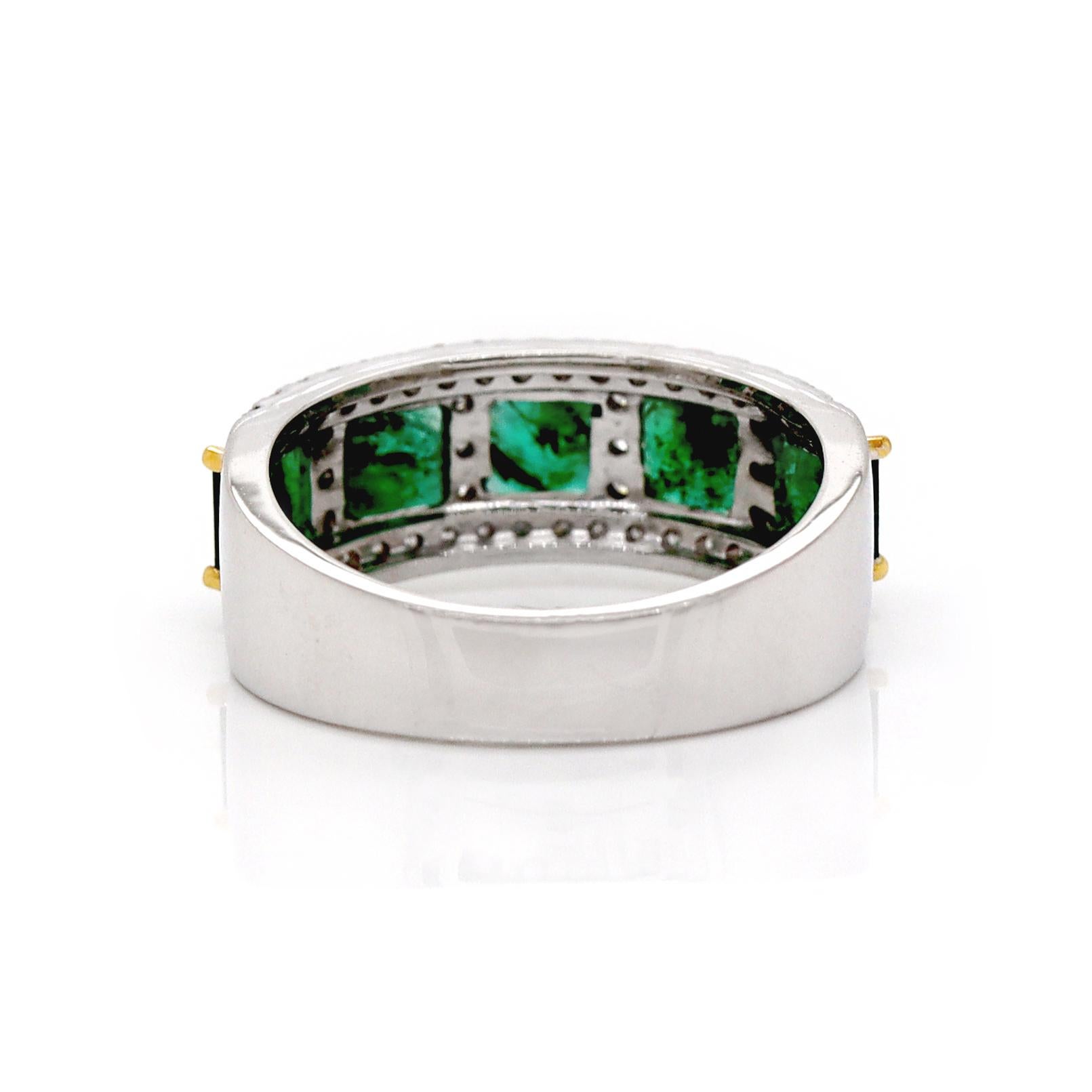 Platin PT950 Ring mit Smaragd und Diamant für Damen oder Herren im Angebot