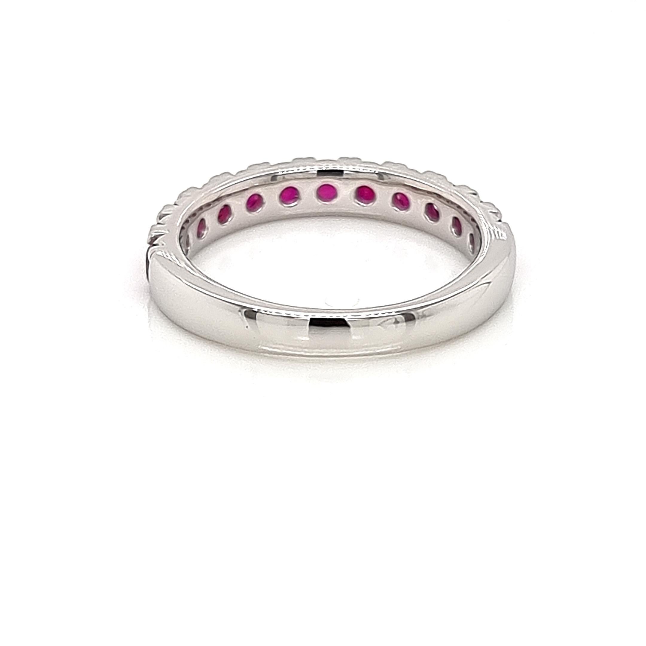 Round Cut Platinum PT950 Ring Band with Round Natural Rubies in Half Shank Arrangement For Sale