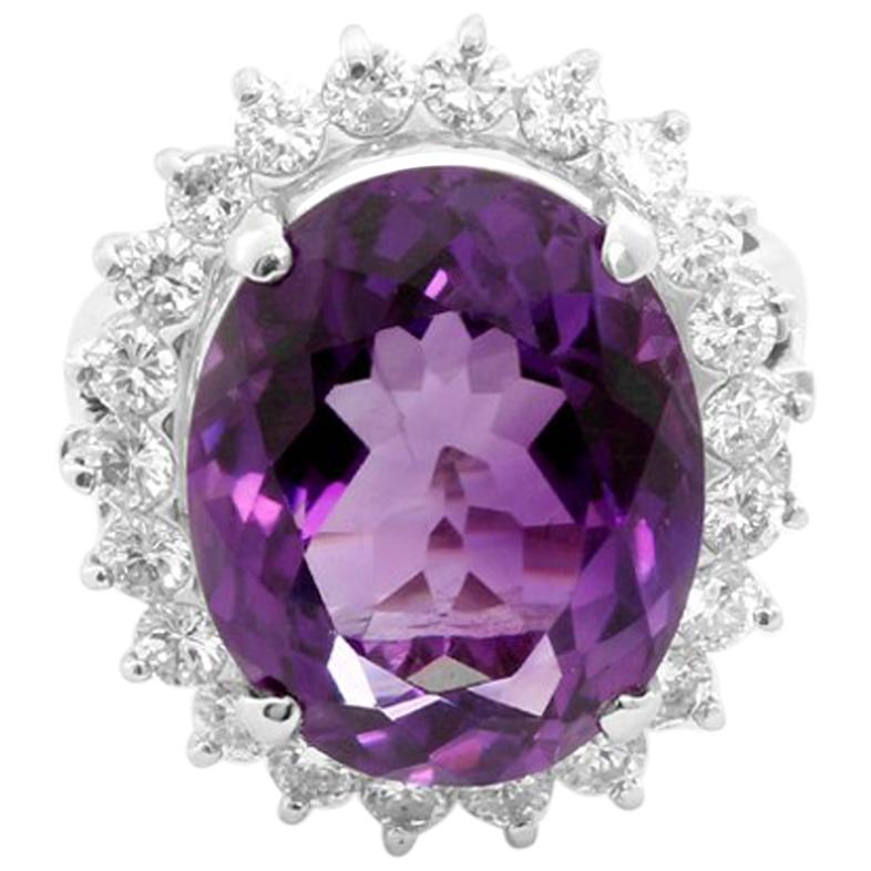 Platinum Purple Amethyst and Diamond Ring For Sale