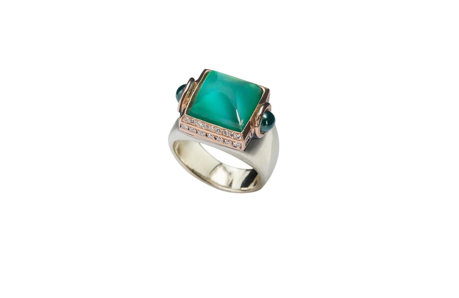 Anillo de cóctel Rossella Ugolini Platino Blanco Diamantes Turmalina Verde en Nuevo estado para la venta en Rome, IT