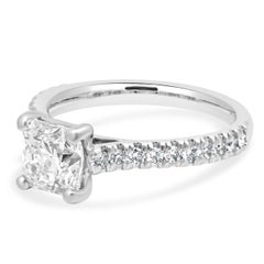 Platinum Radiant Cut and Round Diamond Engagement Ring
