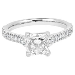 Platinum Radiant Cut and Round Diamond Engagement Ring