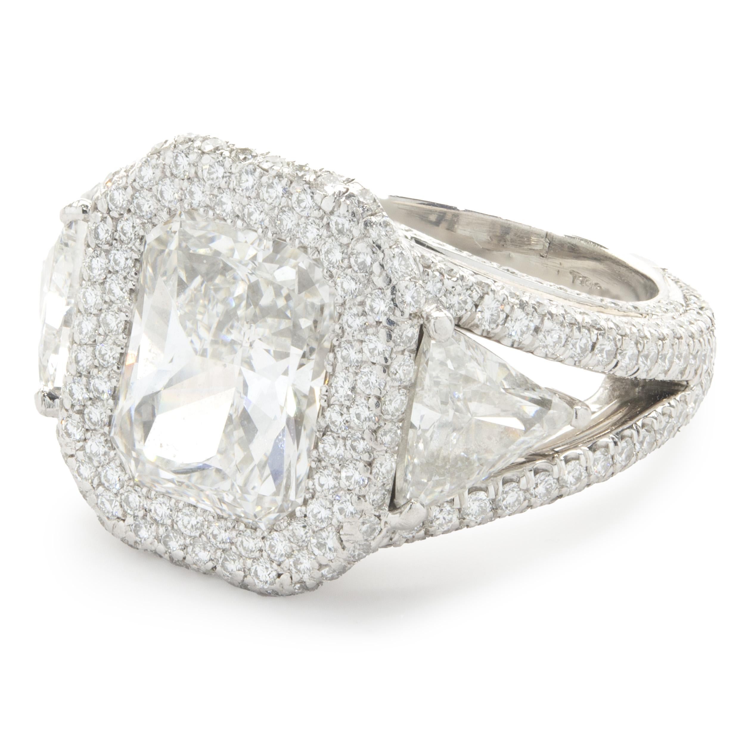 Women's Platinum Radiant Cut Diamond Engagement Ring For Sale