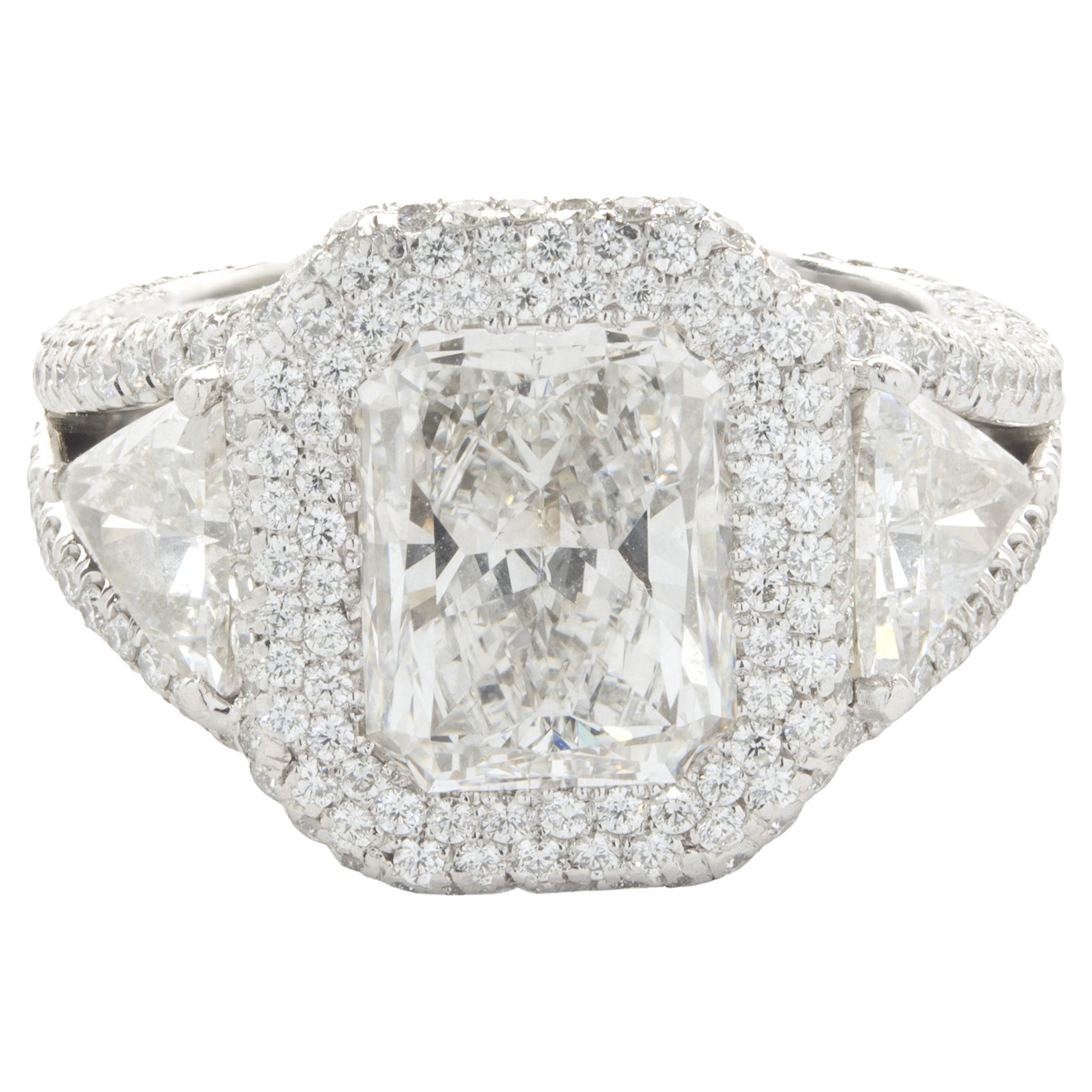 Platinum Radiant Cut Diamond Engagement Ring For Sale